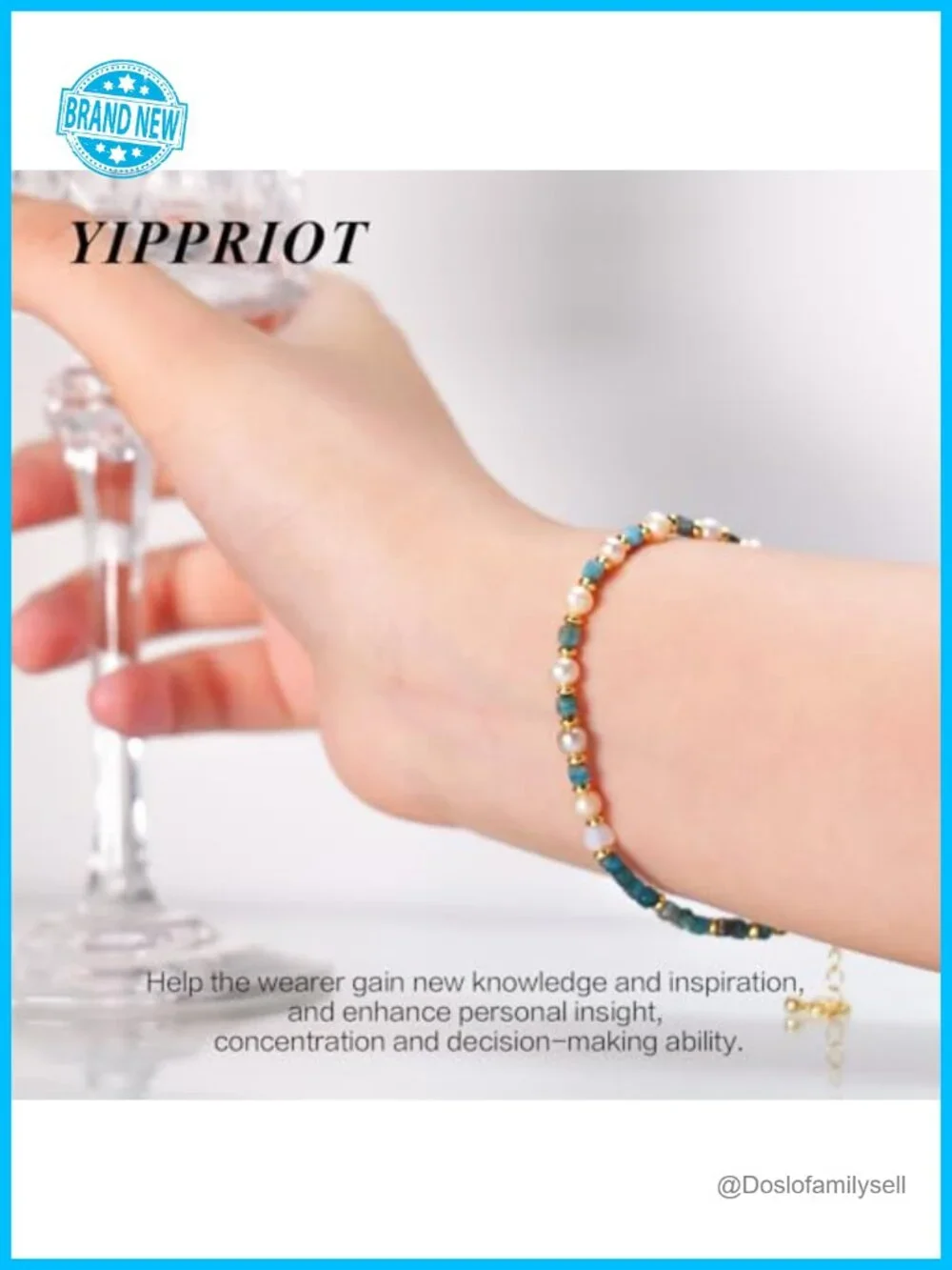 Natural Apatite Stretch Bracelet with Gold Plated Chain - Handmade Stackable